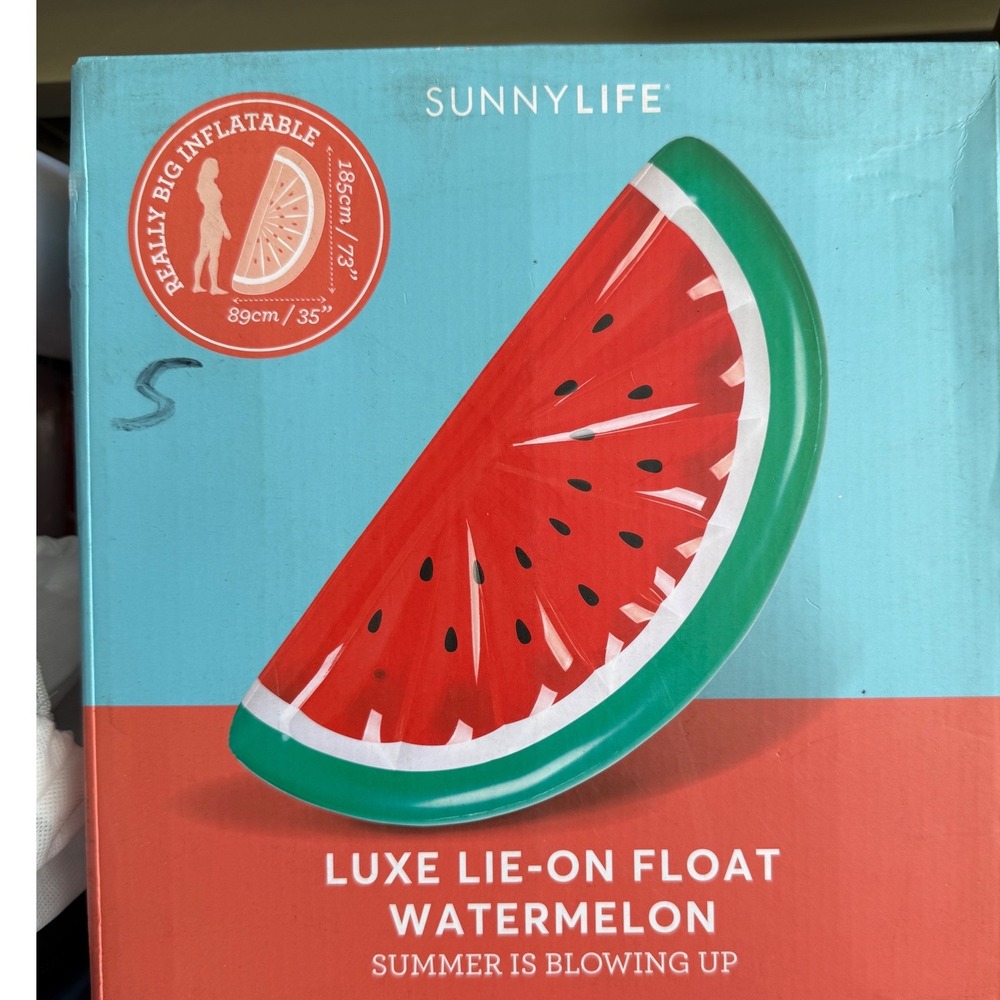 Sunnylife Luxe Lie-On Float Watermelon Inflatable Pool Raft 73 Inch Red Green